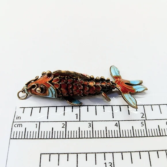 Chinese Export Silver Enamel Articulated Koi Fish Pendant Vintage - Picture 6 of 7